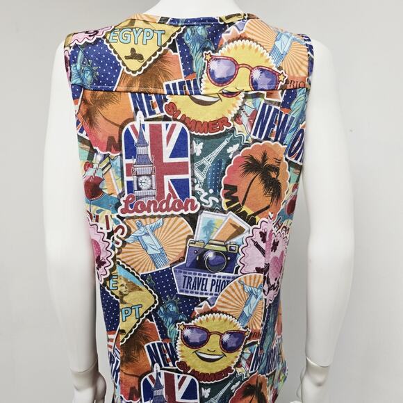 Shana Postcard Top Size M Travel Printed Sleeveless Art to Wear Womens Shell - Picture 6 of 9